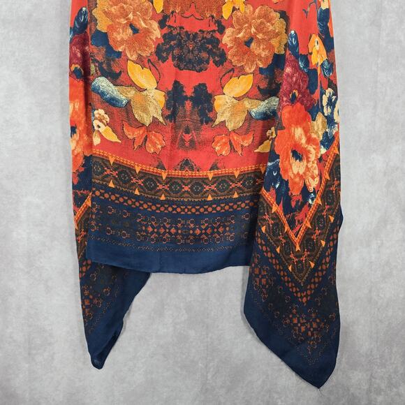H&M Blue Orange Floral Square XL Wrap Hijab Dupatta Shawl Scarves Scarf - Picture 4 of 8